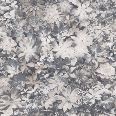 Galerie Evergreen Succulents Smooth Wallpaper Grey