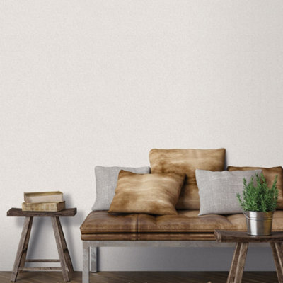 B&Q -  Evergreen Off White Linen Plain Smooth Wallpaper