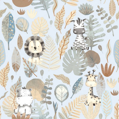 Galerie Little Explorers 2 Blue Savannah Jungle Wallpaper Roll from B&Q