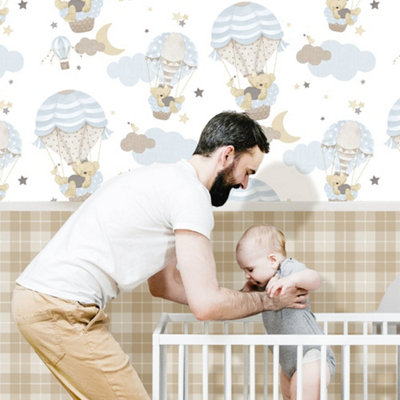 Galerie Little Explorers 2 Beige Twilled Tartan Wallpaper Roll from B&Q