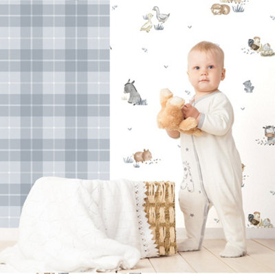 Galerie Little Explorers 2 Blue Twilled Tartan Wallpaper Roll from B&Q