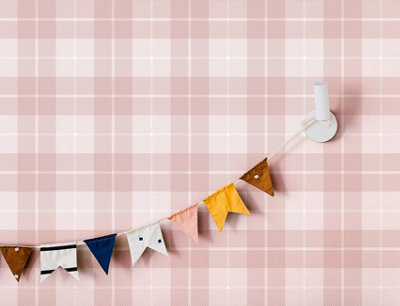 Galerie Little Explorers 2 Pink Twilled Tartan Wallpaper Roll from B&Q