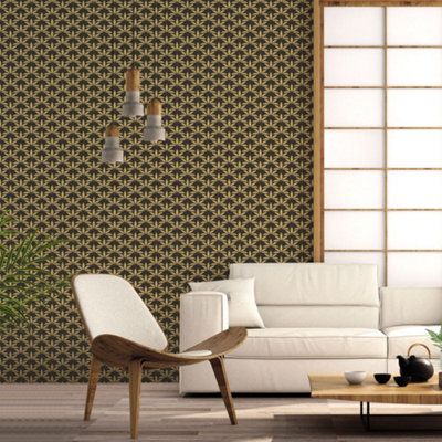 Galerie Into The Wild Metallic Black Leaf Motif Wallpaper Roll from B&Q