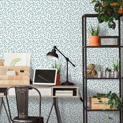 Galerie Into The Wild Metallic Blue Trailing Leaf Wallpaper Roll from B&Q