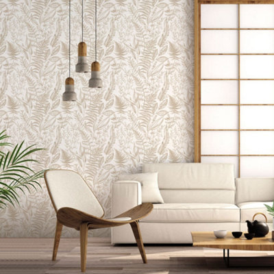 Galerie Into The Wild Beige Botanical Leaf Wallpaper Roll from B&Q