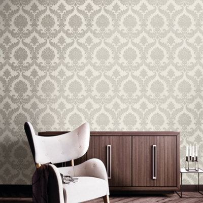 Galerie The Classic Italian Collection Silver Grey Traditional Damask Embossed Wallpaper from B&Q