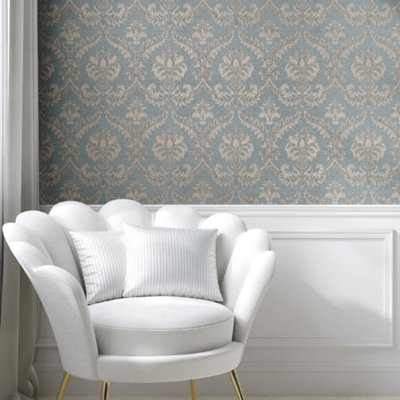 Galerie The Classic Italian Collection Blue Traditional Damask Embossed Wallpaper from B&Q
