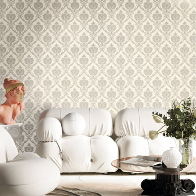 Galerie The Classic Italian Collection Silver Grey Italian Damask Embossed Wallpaper from B&Q