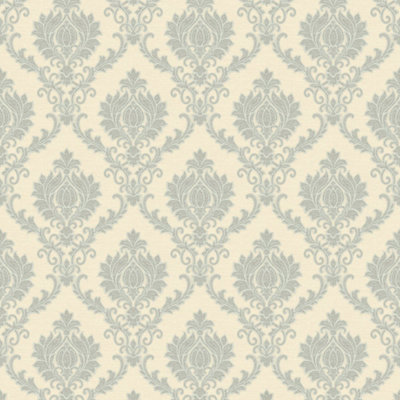 Galerie The Classic Italian Collection Blue Cream Italian Damask Embossed Wallpaper from B&Q