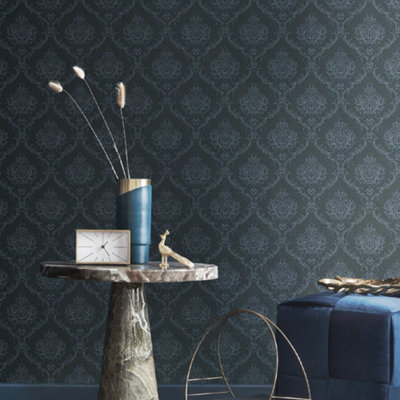 Galerie The Classic Italian Collection Blue Italian Damask Embossed Wallpaper from B&Q