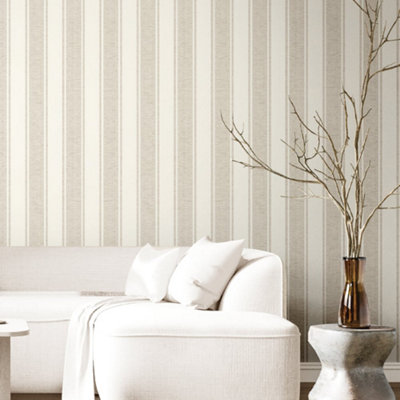 Galerie The Classic Italian Collection Beige Cream Classic Stripe Embossed Wallpaper from B&Q