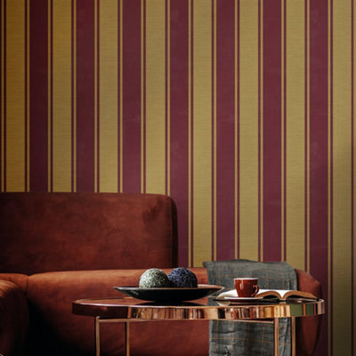 Galerie The Classic Italian Collection Red Gold Classic Stripe Embossed Wallpaper from B&Q
