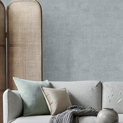 Galerie Italian Style Blue Distressed Weave Texture Effect Wallpaper Roll from B&Q