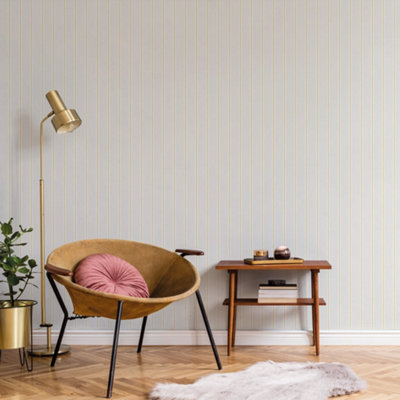 Galerie Botanica Grey Yellow Classic Stripe Smooth Wallpaper from B&Q