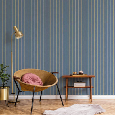 Galerie Botanica Blue Classic Stripe Smooth Wallpaper from B&Q