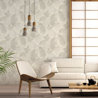 Galerie Italian Style Beige Palm Leaf Design Wallpaper Roll from B&Q