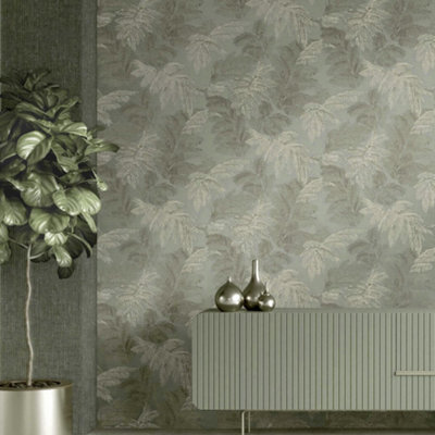 Galerie Italian Style Green Palm Leaf Design Wallpaper Roll from B&Q