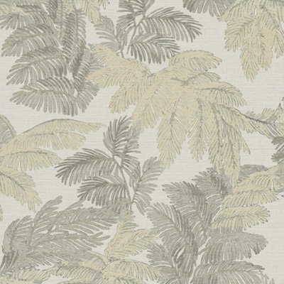 Galerie Italian Style Silver Palm Leaf Design Wallpaper Roll from B&Q