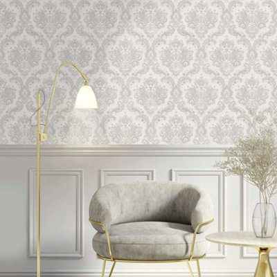 Galerie Italian Style Silver Traditional Floral Damask Wallpaper Roll from B&Q