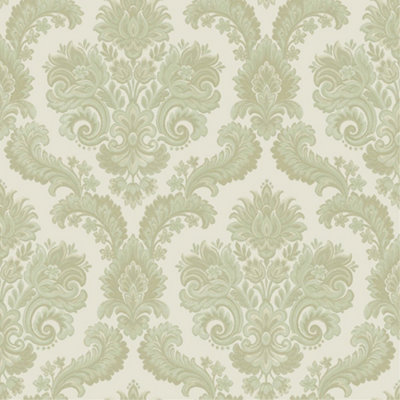 Galerie Italian Style Green Traditional Floral Damask Wallpaper Roll from B&Q