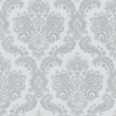Galerie Italian Style Light Blue Traditional Floral Damask Wallpaper Roll from B&Q