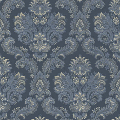 Galerie Italian Style Blue Traditional Floral Damask Wallpaper Roll from B&Q