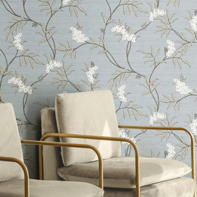 Galerie Italian Silks And Damasks Blue Floral Wallpaper from B&Q