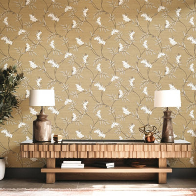 Galerie Italian Silks And Damasks Yellow Floral Wallpaper from B&Q