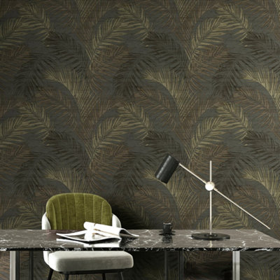 Galerie Palm Tree Black Wallpaper from B&Q