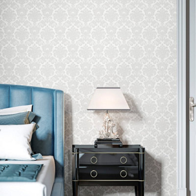 Galerie Italian Silks And Damasks White Damask Wallpaper from B&Q