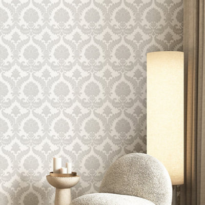 Galerie Italian Silks And Damasks Grey Damask Wallpaper from B&Q