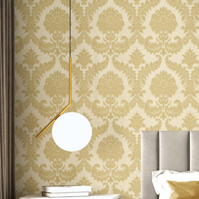 Galerie Italian Silks And Damasks Yellow Damask Wallpaper from B&Q