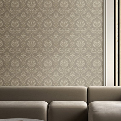 Galerie Italian Silks And Damasks Grey Damask Wallpaper from B&Q