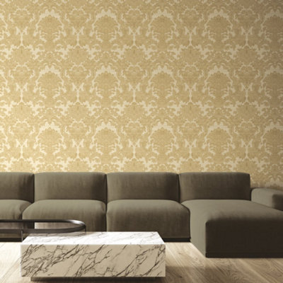 Galerie Italian Silks And Damasks Yellow Floral Wallpaper from B&Q