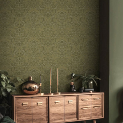 Galerie Italian Silks And Damasks Green Floral Wallpaper from B&Q