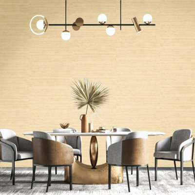 B&Q -  Italian Silks And Damasks Yellow Plain Texture Wallpaper