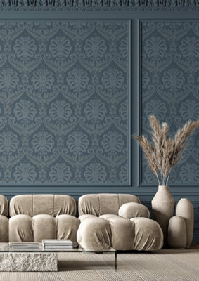 Galerie Ornamenta Blue Traditional Damask Wallpaper from B&Q