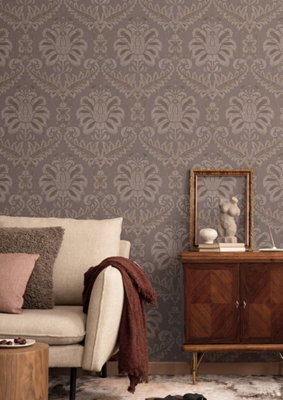 Galerie Ornamenta Purple Traditional Damask Wallpaper from B&Q