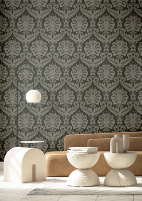 Galerie Ornamenta Grey Traditional Damask Wallpaper from B&Q