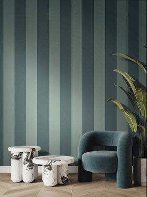 Galerie Ornamenta Green Wide Stripe Wallpaper from B&Q