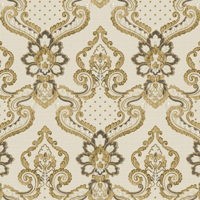 Galerie Opulence Beige Luxury Italian Damask Embossed Wallpaper from B&Q