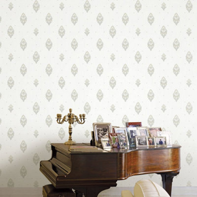 Galerie Opulence Cream Beige Italian Motif Embossed Wallpaper from B&Q