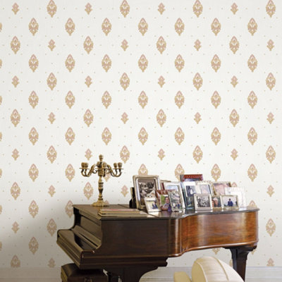 Galerie Opulence Pink Gold Italian Motif Embossed Wallpaper from B&Q