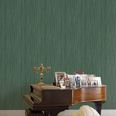 Galerie Opulence Dark Green Pleated Texture Embossed Wallpaper from B&Q