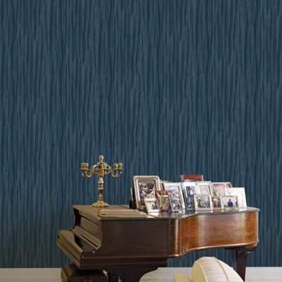 Galerie Opulence Navy Blue Pleated Texture Embossed Wallpaper from B&Q