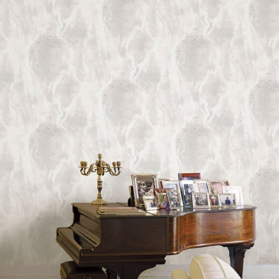 Galerie Opulence Grey Marble Texture Embossed Wallpaper from B&Q