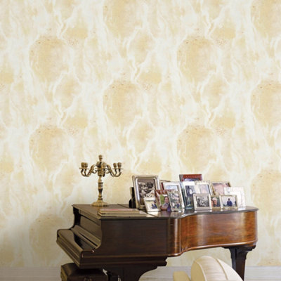 Galerie Opulence Yellow Gold Marble Texture Embossed Wallpaper from B&Q