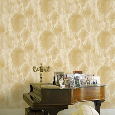 Galerie Opulence Dark Yellow Marble Texture Embossed Wallpaper from B&Q