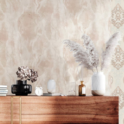 Galerie Opulence Pink Marble Texture Embossed Wallpaper from B&Q