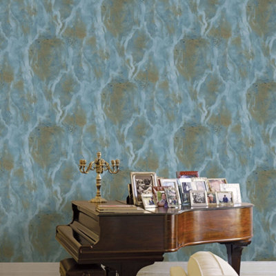 Galerie Opulence Blue Marble Texture Embossed Wallpaper from B&Q